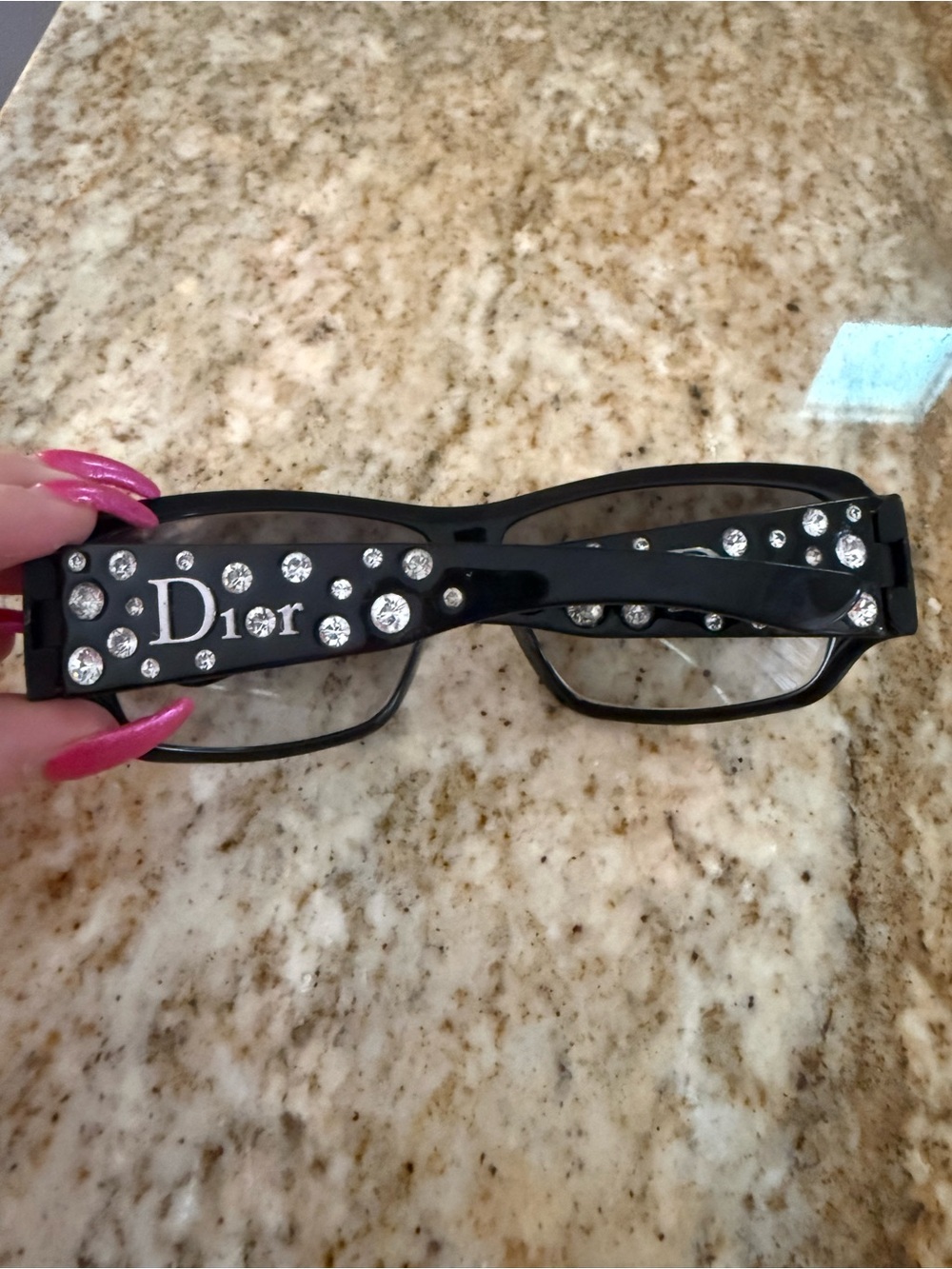 Vintage Dior Black Crystal-Studded Eyeglasses with Logo Accent